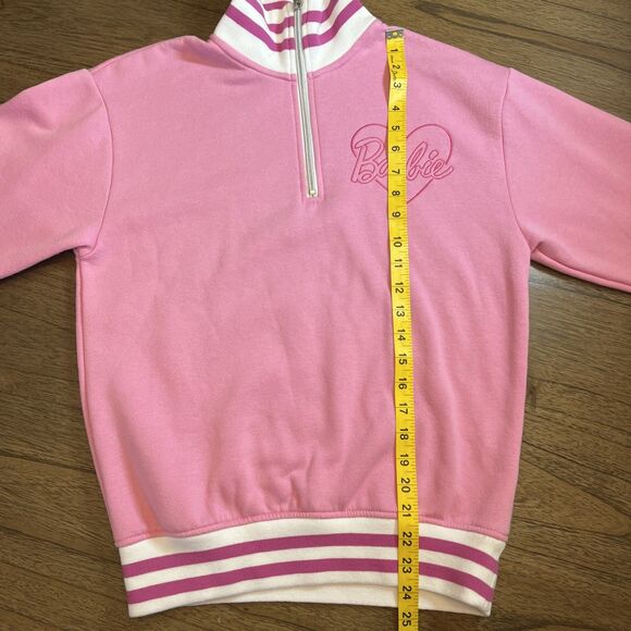 Barbie Sweatshirt Womens Size S Pink White Logo Barbie Movie Quarter Zip - Picture 7 of 9